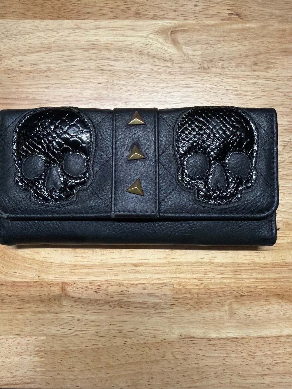 BumGenius Black Skull Studded Faux Leather Wallet